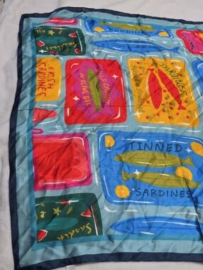 Colorful Sardine Print Scarf - Blue, Red,‎ Yellow